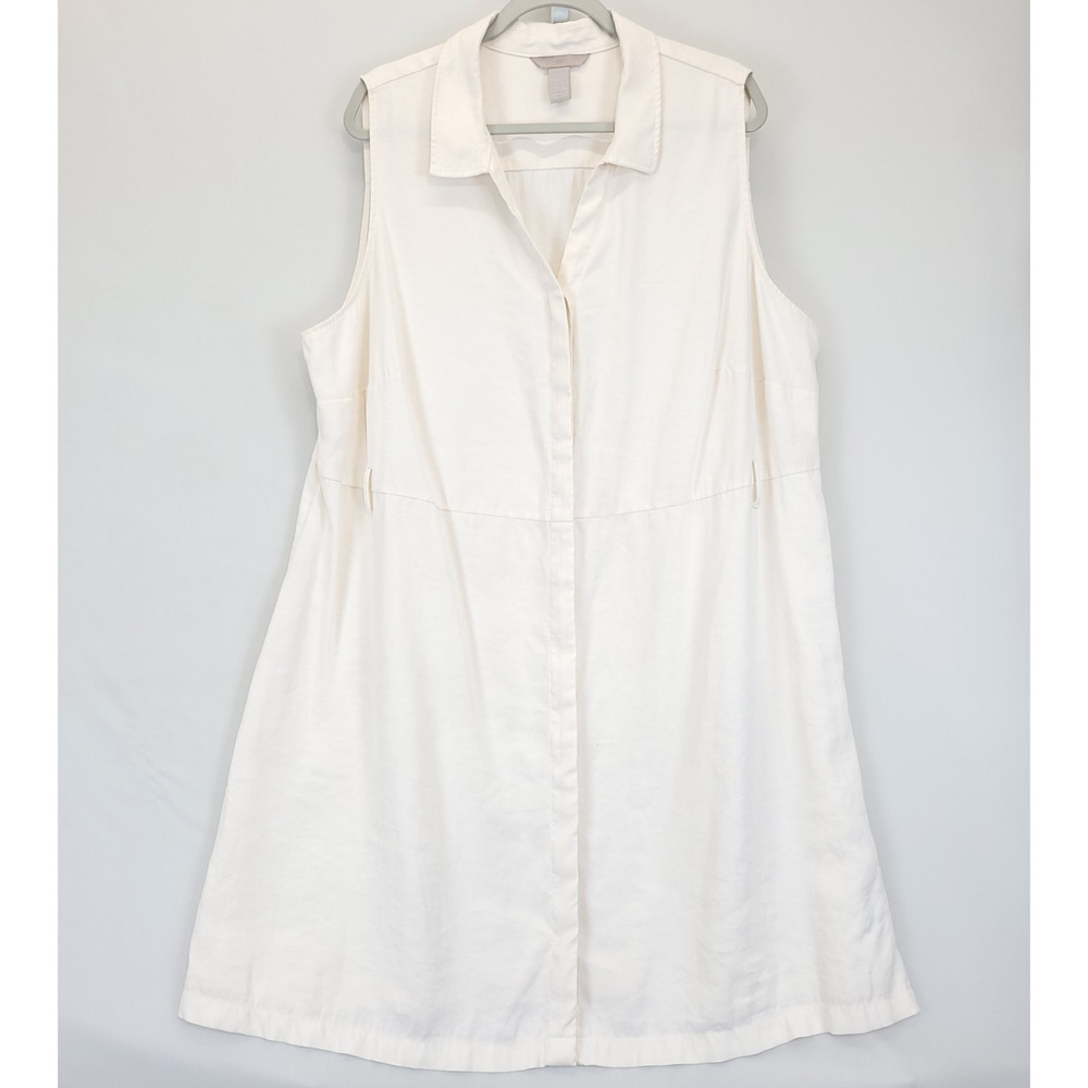 H & M Shift Shirt Dress Collared Button Up Women XXL Off White Minimalist Causal - Picture 2 of 12